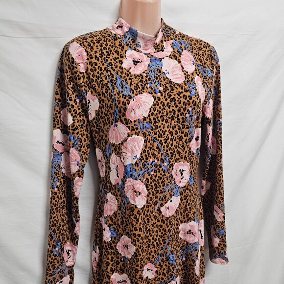 Free People Animal Print Floral Maxi Dress Women Size S Long Sleeve - Picture 2 of 15
